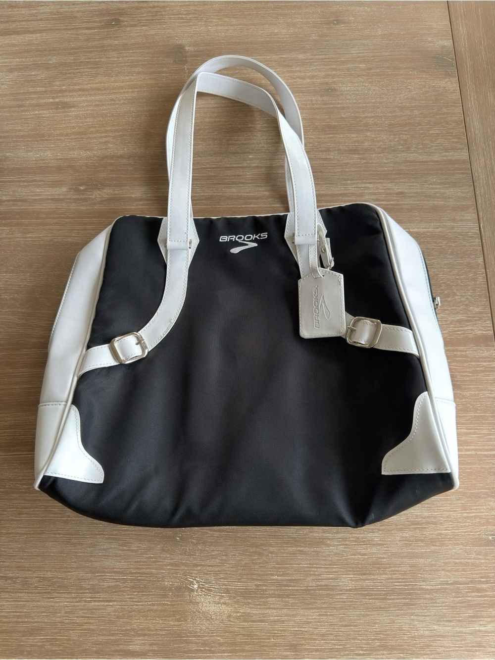Y2K Brooks Running Tote Bag Black White Bowling Style Duffel Gym Travel Sports - Picture 2 of 13